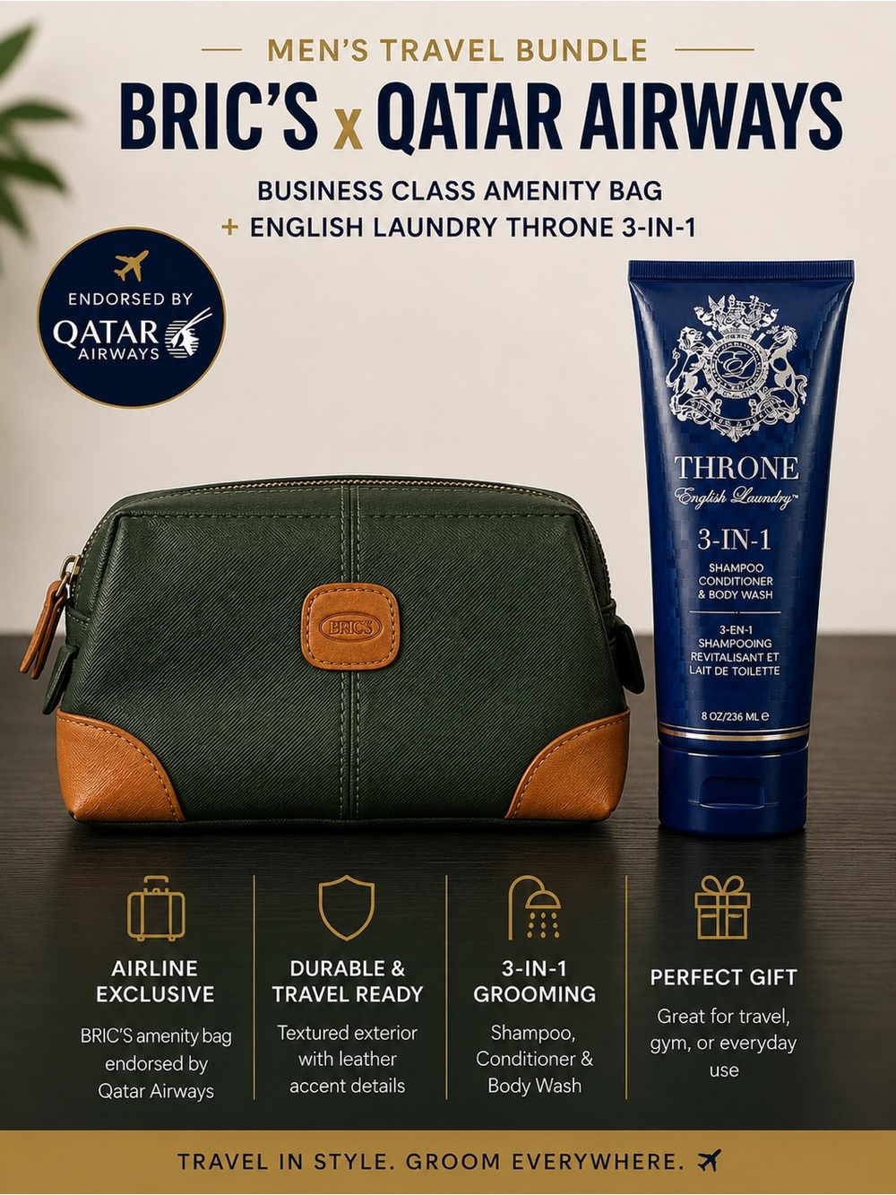 BRIC’S Mens Toiletry Travel Bag & Throne 3-in-1 Wash by English Laundry Bundle